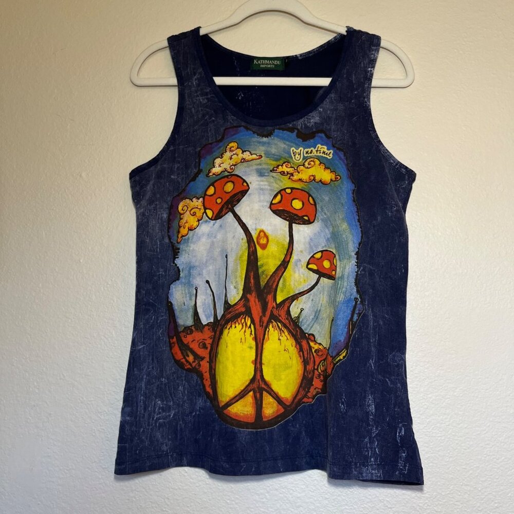 Kathmandu Imports No Time Tank Top Psychedelic Mushroom Art Women's L Cotton - Picture 1 of 9